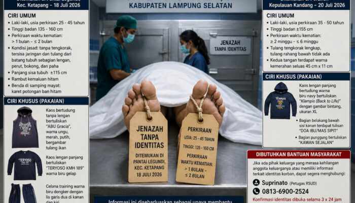 RSUD dr. H. Bob Bazar Umumkan Dua Jenazah Tanpa Identitas, Masyarakat Diminta Bantu Proses Identifikasi Korban